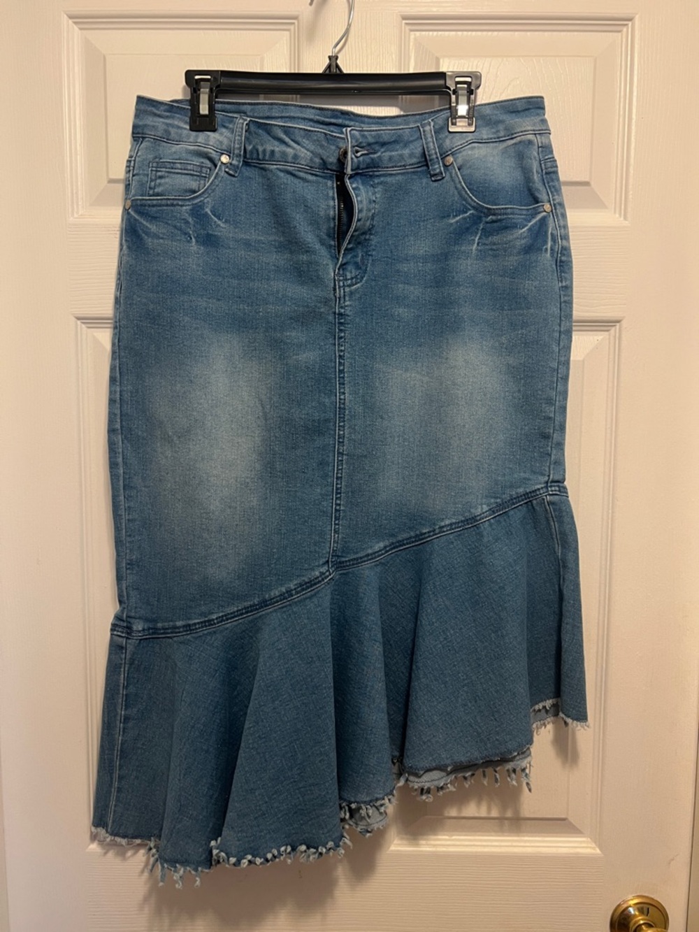 Be Girl Denim Mermaid Hem Midi Skirt - Blue
